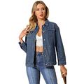 Allegra K Women's Casual Button Down Turndown Collar Basic Washed Jean Denim Jacket Blue 16