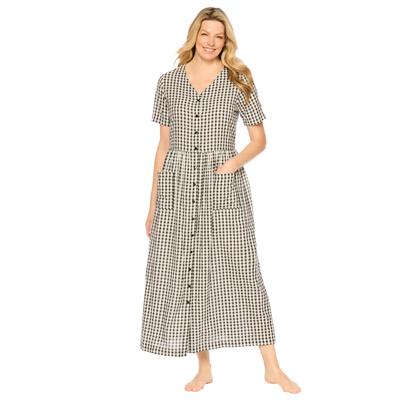 Plus Size Women's Long Seersucker Lounger by Only Necessities in Black White Gingham (Size 5X)