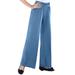 Plus Size Women's Wide-Leg Soft Knit Pant by Roaman's in Dusty Indigo (Size M) Pull On Elastic Waist