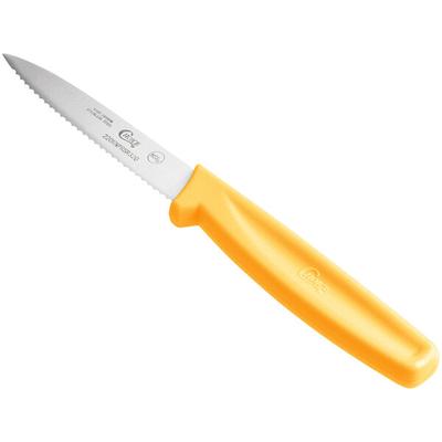 Choice 3 1/4" Serrated Edge Paring Knife with Neon Orange Handle