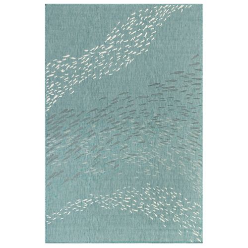 School of Fish Rectangle Rug, 4'10"" x 7'6"", Aqua
