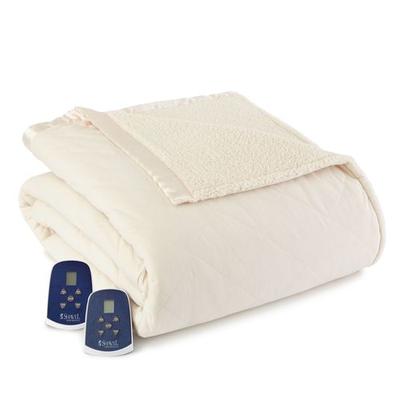 Micro Flannel Sherpa Heated Blanket, Queen, Ivory