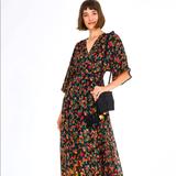 Anthropologie Dresses | Anthropologie Farm Rio Small Cashew Wrap Maxi Xs | Color: Black/Orange | Size: Xs