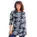 Plus Size Women's Boatneck Ultimate Tunic with Side Slits by Roaman's in Black Bandana Paisley (Size 30/32) Long Shirt