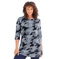 Plus Size Women's Boatneck Ultimate Tunic with Side Slits by Roaman's in Black Bandana Paisley (Size 18/20) Long Shirt