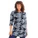 Plus Size Women's Boatneck Ultimate Tunic with Side Slits by Roaman's in Black Bandana Paisley (Size 42/44) Long Shirt