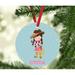 The Holiday Aisle® Western Rodeo Brown Haired Girl w/ Brown Hat & Rope Personalized Christmas Ball Ornament in Blue | 3.5 H x 3.5 W in | Wayfair