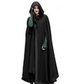 OKSakady Cloak with Hood Open Front Loose Cape Shawl Poncho Coat Long Cloak Jacket Outwear for Women Men Winter Autumn Black