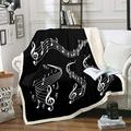 Loussiesd Musical Note Pattern Fleece Blanket Music Themed Sherpa Throw Blanket for Sofa Couch Adult Black White Plush Blanket Geometric Stripe Design Fuzzy Blanket Room Decor Double 60"x79"