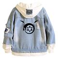 WANHONGYUE Anime Fullmetal Alchemist Hooded Denim Jacket Unisex Cosplay Button Trucker Jeans Coat Blue-3-L