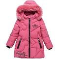 LPATTERN Kids Girls Winter Puffer Coat Thickened Winter Coat Warm Padded Jacket School Parka Casual Quilted Coat Snow Jacket with Faux Fur Trim Hood,Pink,7-8 Years