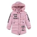 LPATTERN Kids Girls Winter Puffer Coat Warm Padded Jacket Printed School Parka Thickened Cotton Coat Casual Quilted Coat Snow Jacket with Faux Fur Hood,Pink,9-10 Years