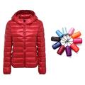 Packable Down Jacket Women Hooded Ultra Lightweight Short Winter Jacket with Carry-on Bag, Red, XL