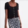 Zara Tops | Black Crop-Ish Top From Zara | Color: Black/White | Size: M