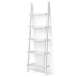 Costway 5-Tier Wall-leaning Ladder Shelf Display Rack for Plants and Books-White