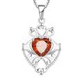 JO WISDOM Women Necklace,925 Sterling Silver Celtic Heart Claddagh Necklace with 8mm*8mm Heart-cut 3A Cubic Zirconia January Birthstone Garnet Color,Irish Wedding Jewelry