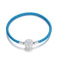 Women's Charm Bracelet 17-19 cm 925 Sterling Silver Blue Leather Love Lock Snowflake Charm Christmas for Mum Wife (Snowflake 17cm Bracelet)