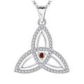 JO WISDOM Women Necklace,925 Sterling Silver Irish Triquetra Celtic Knot Pendant Necklace with 3A CZ January Birthstone Garnet Color,Jewellery for Women