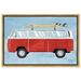 Oliver Gal Transportation Surfing on the Go Red Trucks & Busses - Floater Frame Painting on Canvas in Blue/Red | 16 H x 24 W x 1.5 D in | Wayfair