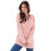 Plus Size Women's Fine Gauge Drop Needle V-Neck Sweater by Roaman's in Soft Blush (Size S)