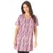 Plus Size Women's Short-Sleeve V-Neck Ultimate Tunic by Roaman's in Soft Blush Speckle (Size L) Long T-Shirt Tee