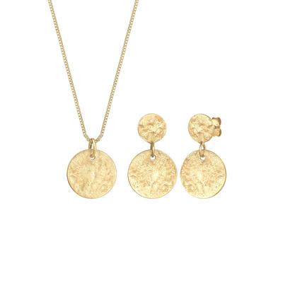 Elli Schmuckset Kette Ohrhänger Plättchen Vintage Coin 925 Silber golfarben Damen