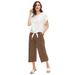 Plus Size Women's Linen Blend Drawstring Capris by ellos in Pecan Brown (Size 22)