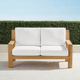 Calhoun Loveseat with Cushions in Natural Teak - Resort Stripe Sand, Standard - Frontgate