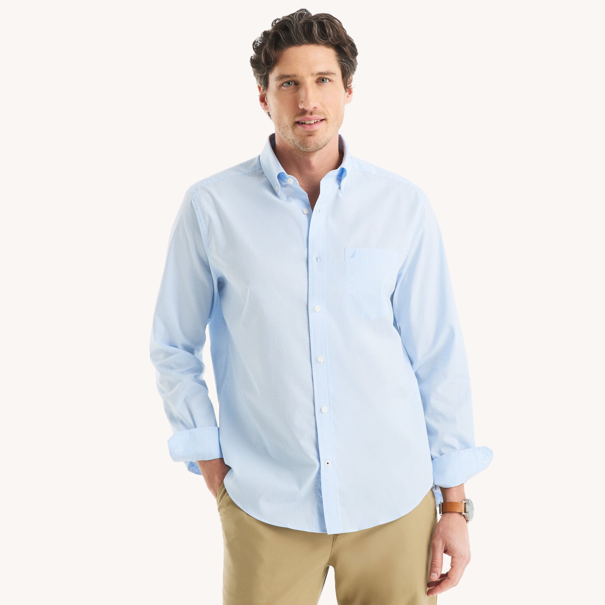 Nautica Men's Classic Fit Wrinkle-Resistant Plaid Shirt 431 (Azure Blue), XS