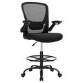 SONGMICS Drafting Chair with Flip-up Armrests, Mesh Office Chair, Ergonomic Painting Chair with Height Adjustable Lumbar Support and Footrest, for Standing Desk, Bar Counter, Black OBN026B02