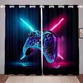 Kids Gamepad Window Drapes Game Controller Curtain Modern Gamer Window Treatments for Children Boys Girls Gaming Console Cool Black Blue Purple Window Curtain Room Decor W46*L54