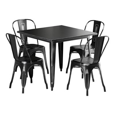 Lancaster Table & Seating Alloy 35 1/2" x 35 1/2" Distressed Onyx Black Standard Height Outdoor Table with 4 Cafe Chairs