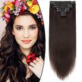 Full Head Double Weft Clip in Hair Extensions Remy Human Hair Extensions For Thick Full Volume 8 Pieces Natural Straight 12 Inch #2 Dark Brown Human Hair Extensions 115g