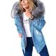 Winter jacket women coat faux fur lined parka winter jacket outdoor hooded jacket outwear denim coat (Color : Blue1, Size : M)