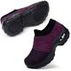 STQ Womens Walking Shoes Slip on Nursing Shoes Air Cushion Wide Fit Wedge Platform Loafers Shoes Outdoor Running Trainers Sneakers , Purple Black Purple, 6.5 UK