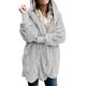 GOSOPIN Womens Casual Plus Size Warm Fluffy Coat with Pockets Winter Fleece Open Front Cardigan Hooded Outerwear Jackets Grey UK 16