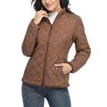 Women's Lightweight Quilted Zip Jacket with Pocket Stand Collar Coat, Brown