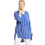 Plus Size Women's Notch Neck Crinkle Tunic by ellos in Rich Indigo White Stripe (Size 18)