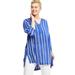 Plus Size Women's Notch Neck Crinkle Tunic by ellos in Rich Indigo White Stripe (Size 18)