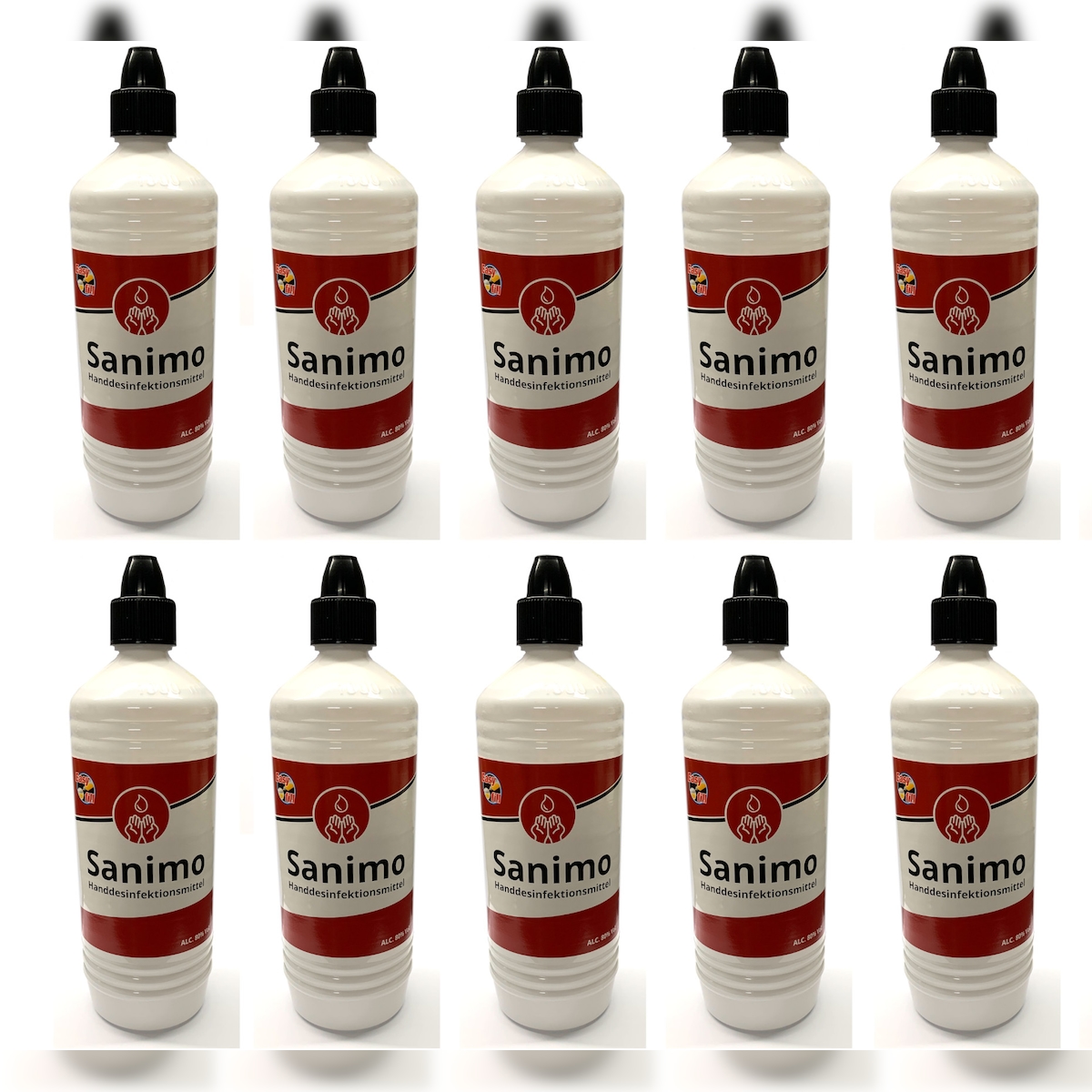 Moritz 10x 1000ml Sanimo Handdesinfektionsmittel - anwendungsfertig - nach Rezept der WHO Desinfektionsmittel Hände Nachfüllflasche Image