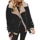 Lazzboy Womens Jacket Coat Suede Fleece Lined Biker Style Lapel Thick Belted Zipper UK 8-20 Oversized Plus Size(XL(14),Black)