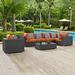 Wade Logan® Sojourn 7 Piece Outdoor Patio Sunbrella Sectional Set Synthetic Wicker/All - Weather Wicker/Wicker/Rattan in Gray | Wayfair