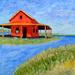 Buy Art For Less 'Red House on the Water' Painting Art on Wrapped Canvas by Brendan Loughlin Canvas in Blue/Green/Red | Wayfair CAN BL116 12x12 GW