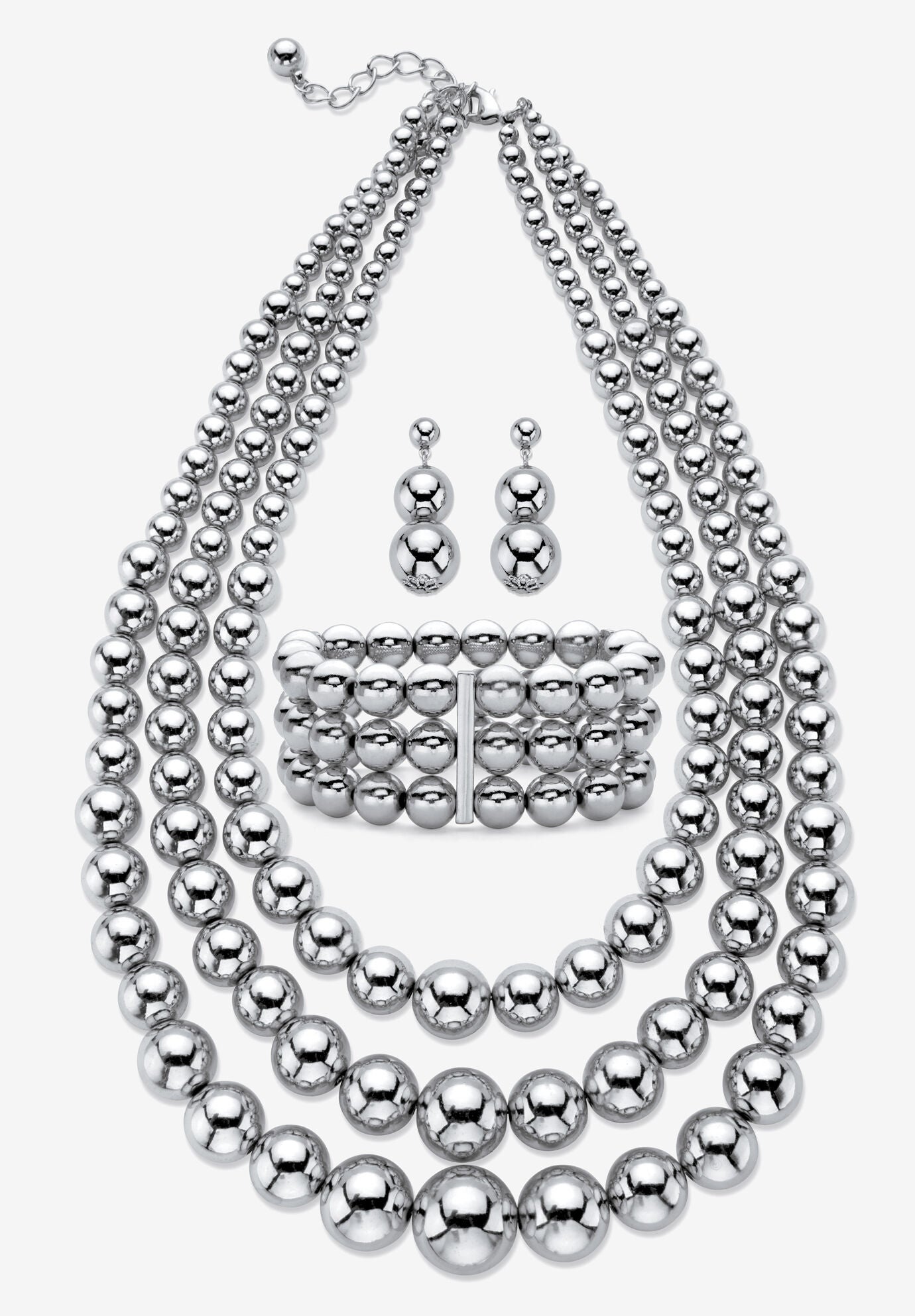 Women's Silver Tone Necklace Set by PalmBeach Jewelry in White