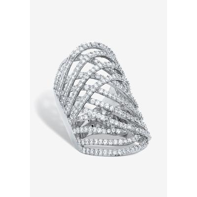 Women's Platinum-Plated Cubic Zirconia Crossover Ring by PalmBeach Jewelry in White (Size 6)