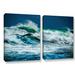 Ebern Designs 'Double Wave' 2 Piece Photographic Print on Wrapped Canvas Set Canvas in Blue/Green | 18 H x 28 W x 2 D in | Wayfair