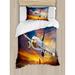 East Urban Home Travel Aerial View of Airport w/ Plane on Air Night Scene Over City Sunset Image Duvet Cover Set Microfiber | Twin | Wayfair