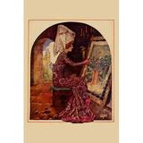 Buyenlarge 'Medieval Girl Sews a Tapestry' by Needlecraft Magazine Painting Print in Brown | 30 H x 20 W x 1.5 D in | Wayfair 0-587-24692-8C2030