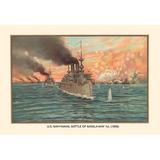 Buyenlarge Naval Battle of Manil May 1st, 1898 by Werner Painting Print in Gray/Green/Orange | 28 H x 42 W x 1.5 D in | Wayfair 0-587-03452-1C2842