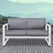 BALTIC 55" Metal Outdoor Loveseat w/ Cushions by Real Flame Metal/Rust - Resistant Metal in Gray/White/Blue | 33 H x 55 W x 28 D in | Wayfair